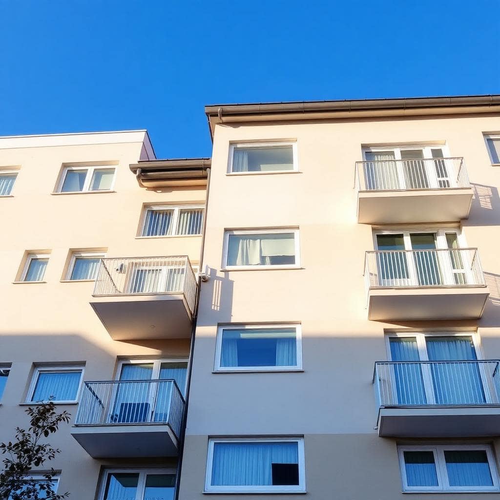 Sodoben stanovanjski blok kot simbol zavarovanja stanovanja v večstanovanjski hiši