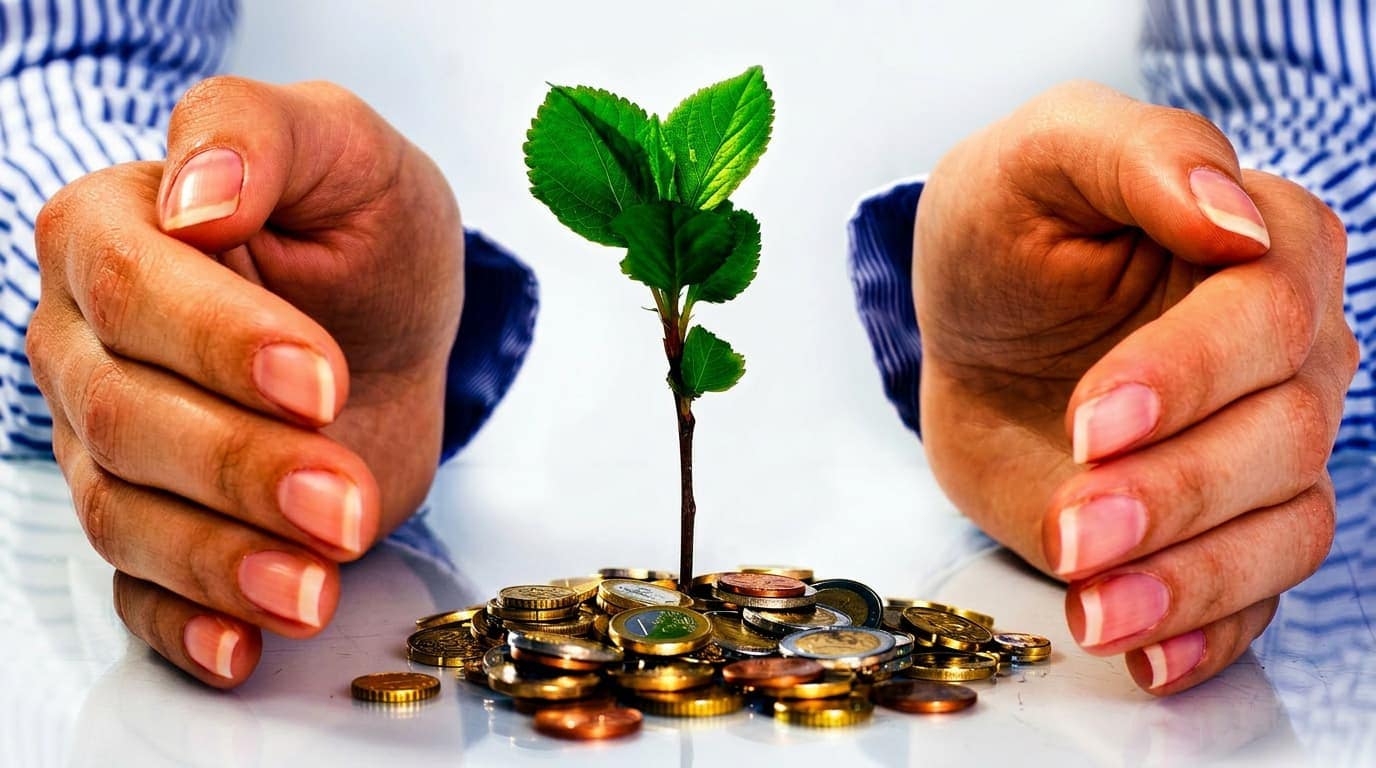 Roke, ki ščitijo mlado rastlino – simbol vseh področij finančne varnosti pri Trendmartu
