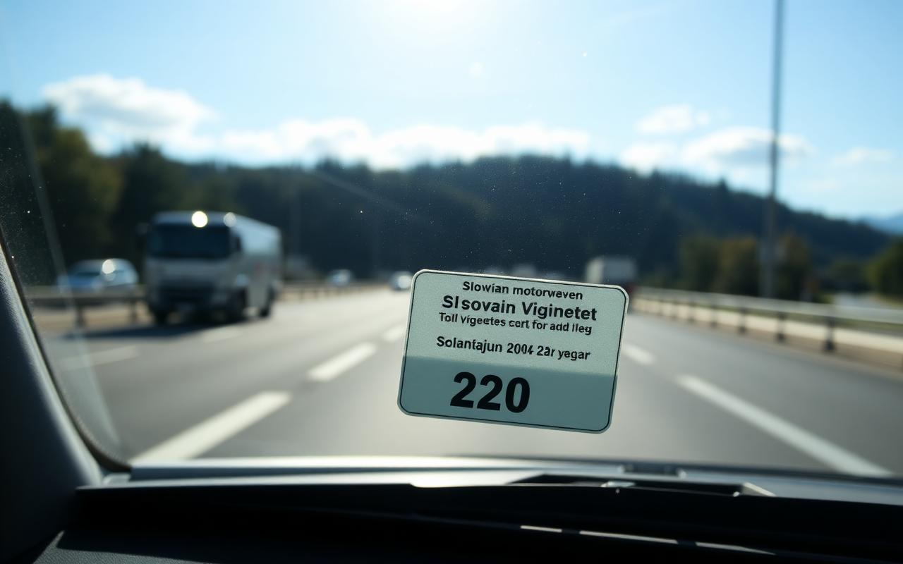 Vinjeta na vetrobranskem steklu avtomobila na slovenski avtocesti – nagradna igra Trendmart in Radio 1 za letno vinjeto 2021
